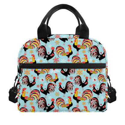 Rooster And Snowflake Pattern Print Insulated Lunch Bag