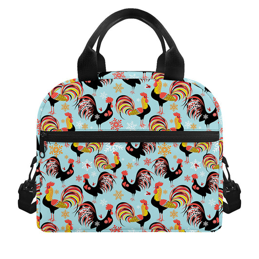 Rooster And Snowflake Pattern Print Insulated Lunch Bag