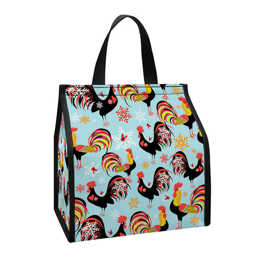 Rooster And Snowflake Pattern Print Insulated Lunch Tote