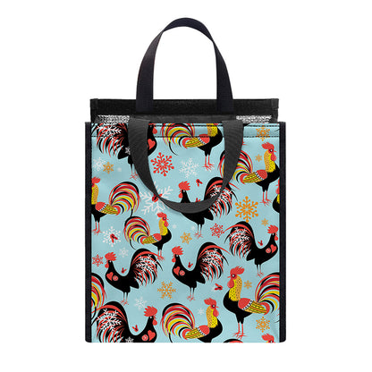 Rooster And Snowflake Pattern Print Insulated Lunch Tote