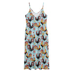 Rooster And Snowflake Pattern Print Jersey Midi Cami Dress