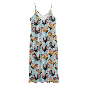 Rooster And Snowflake Pattern Print Jersey Midi Cami Dress