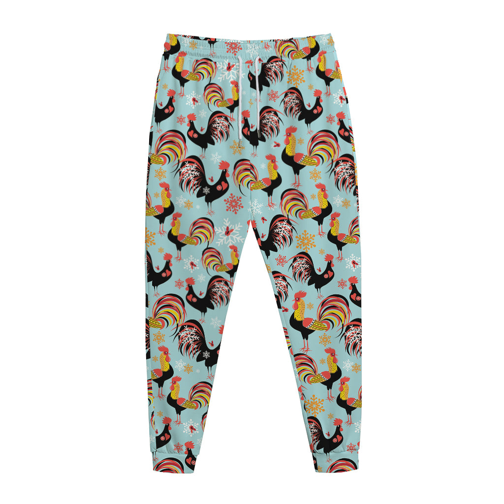 Rooster And Snowflake Pattern Print Jogger Pants