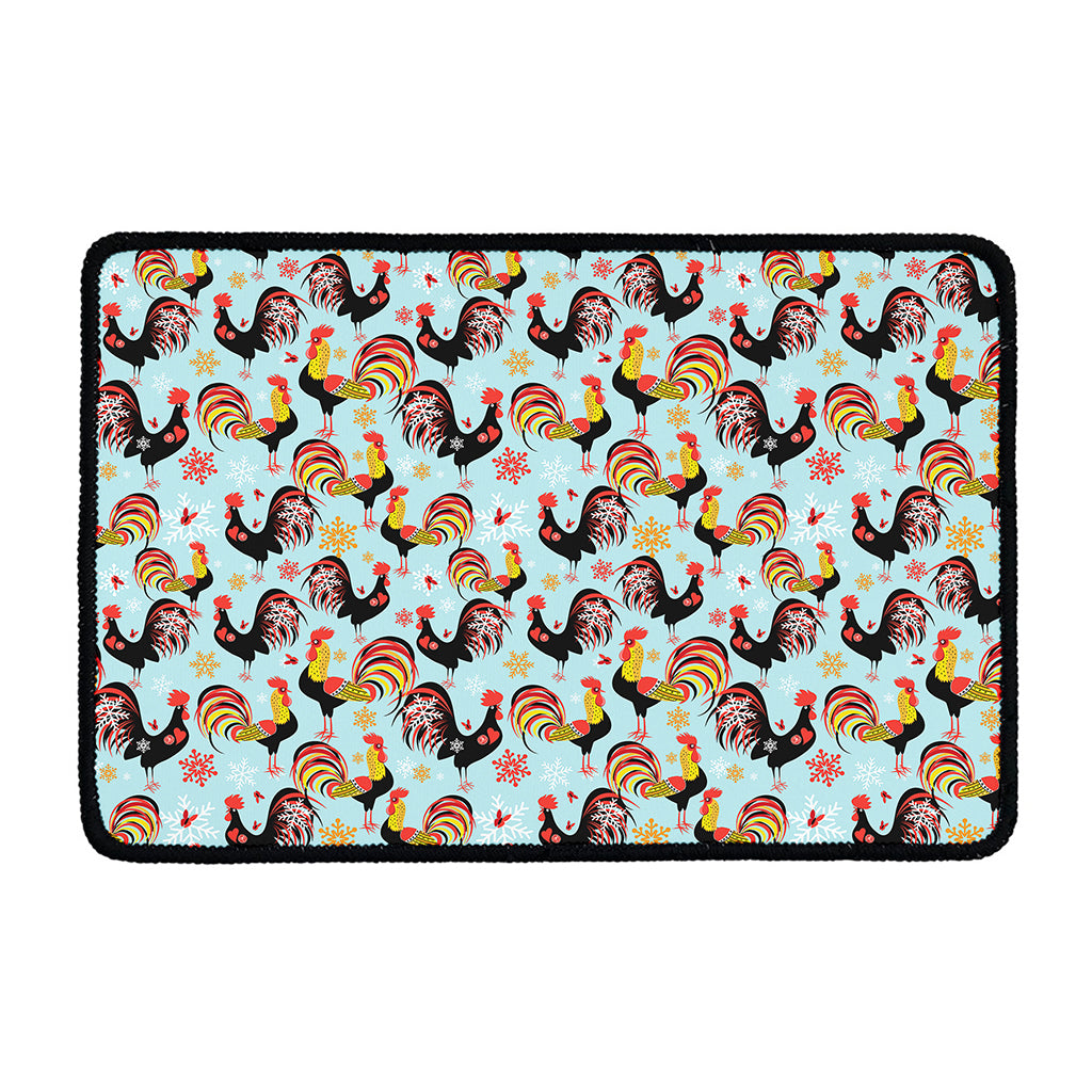 Rooster And Snowflake Pattern Print Kitchen Mat