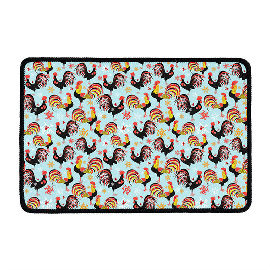 Rooster And Snowflake Pattern Print Kitchen Mat