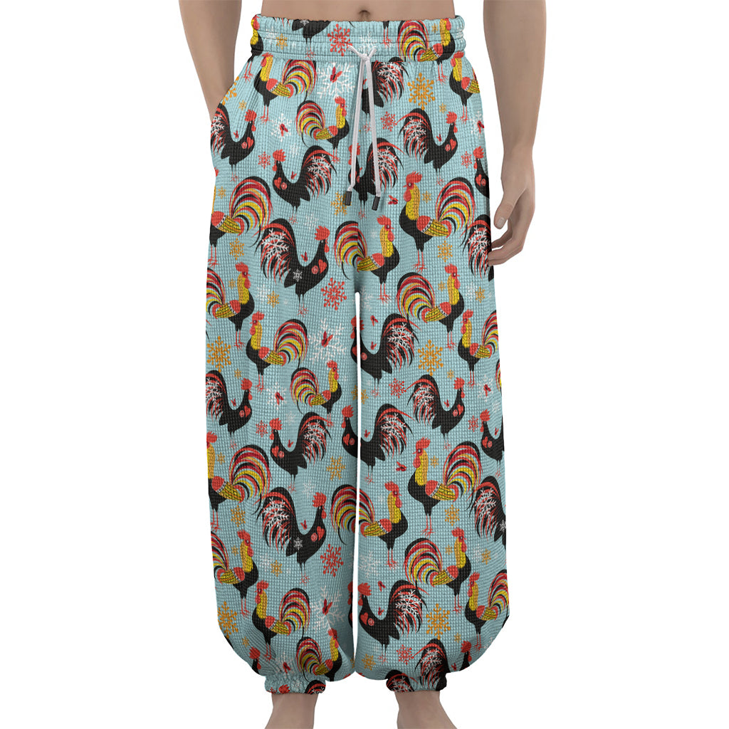 Rooster And Snowflake Pattern Print Lantern Pants