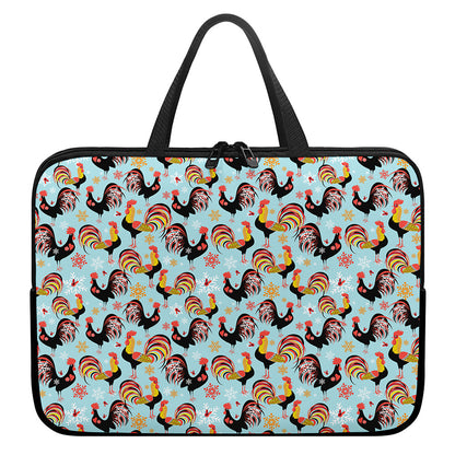 Rooster And Snowflake Pattern Print Laptop Sleeve With Handle