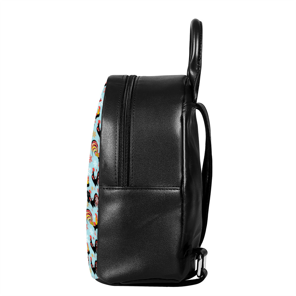 Rooster And Snowflake Pattern Print Leather Backpack