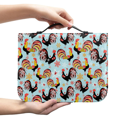 Rooster And Snowflake Pattern Print Leather Bible Cover