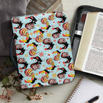 Rooster And Snowflake Pattern Print Leather Bible Cover