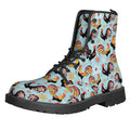Rooster And Snowflake Pattern Print Lace-Up Boots