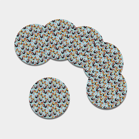 Rooster And Snowflake Pattern Print Leather Coaster Set
