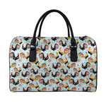 Rooster And Snowflake Pattern Print Leather Duffle Bag