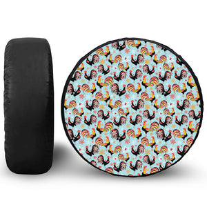 Rooster And Snowflake Pattern Print Leather Spare Tire Cover