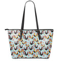 Rooster And Snowflake Pattern Print Leather Tote Bag With Zipper