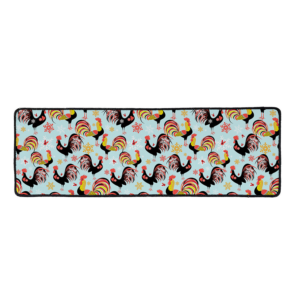 Rooster And Snowflake Pattern Print Long Kitchen Mat