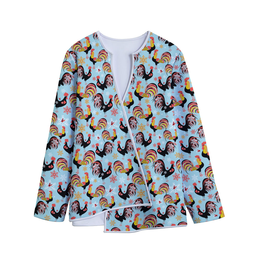 Rooster And Snowflake Pattern Print Long Sleeve Short Coat