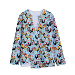 Rooster And Snowflake Pattern Print Long Sleeve Short Coat