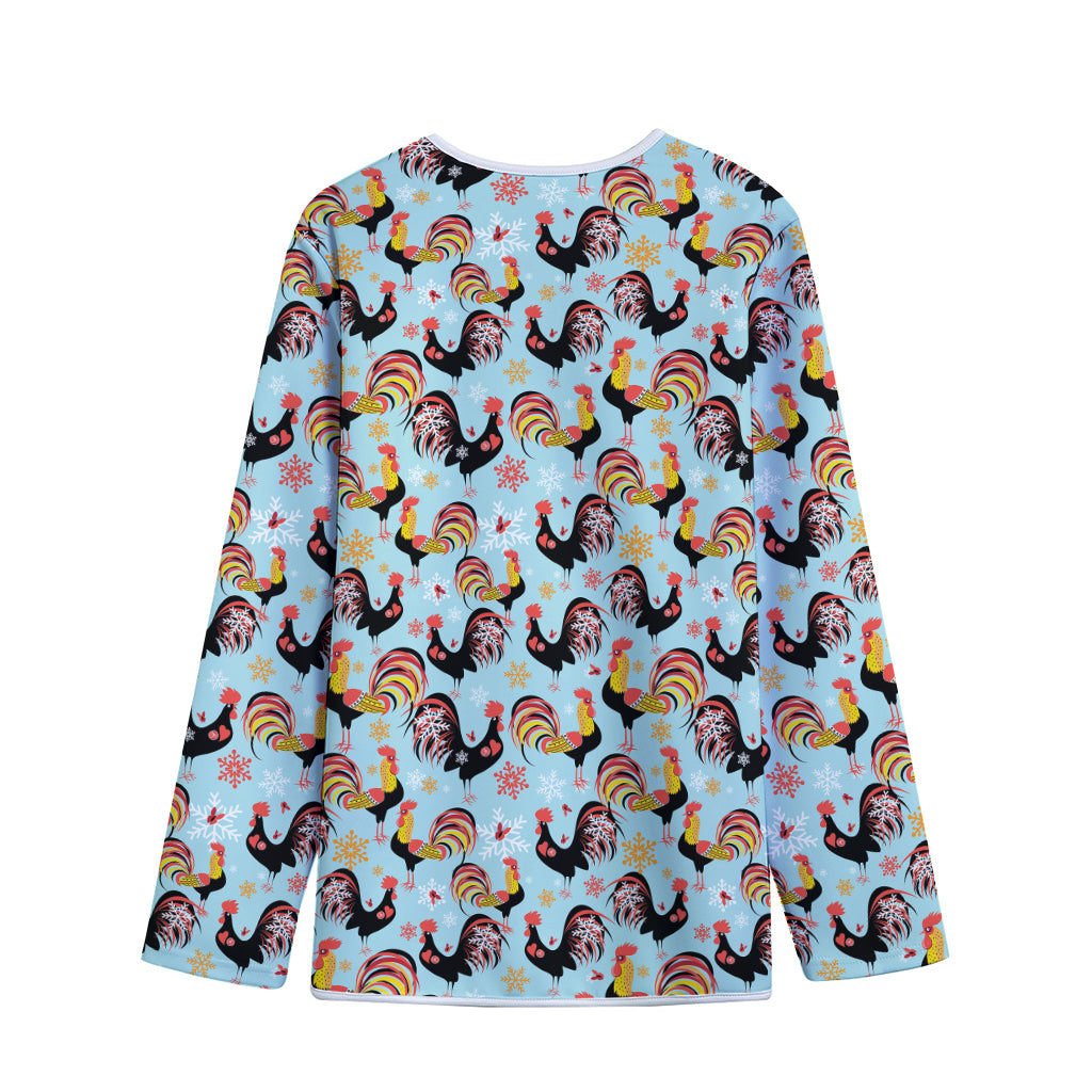 Rooster And Snowflake Pattern Print Long Sleeve Short Coat