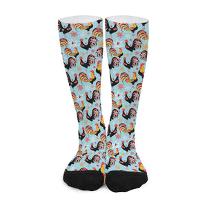 Rooster And Snowflake Pattern Print Long Socks