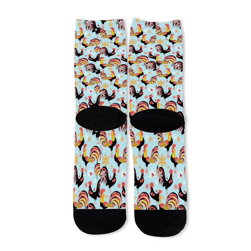 Rooster And Snowflake Pattern Print Long Socks