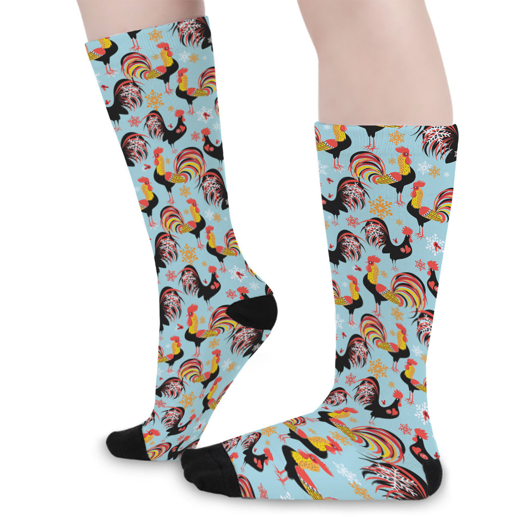 Rooster And Snowflake Pattern Print Long Socks