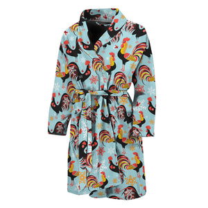 Rooster And Snowflake Pattern Print Men's Bathrobe