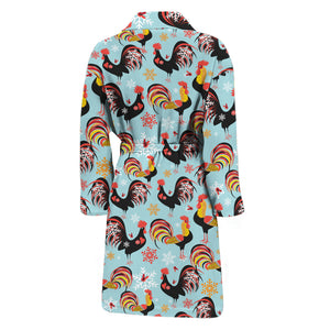 Rooster And Snowflake Pattern Print Men's Bathrobe