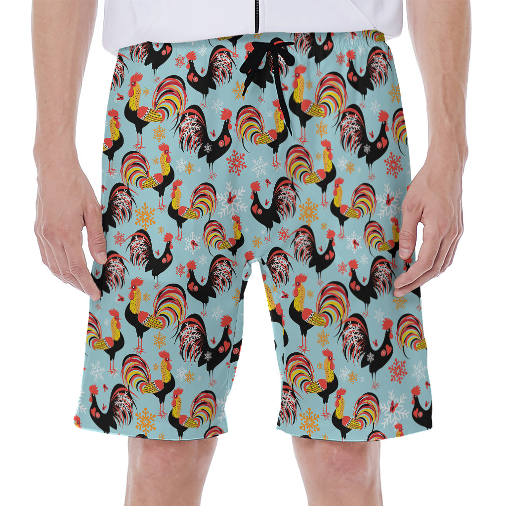 Rooster And Snowflake Pattern Print Men's Beach Shorts