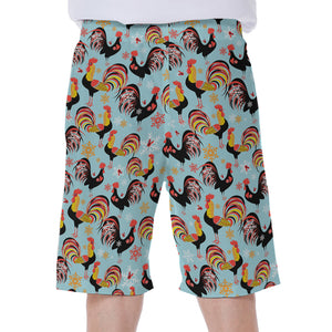 Rooster And Snowflake Pattern Print Men's Beach Shorts