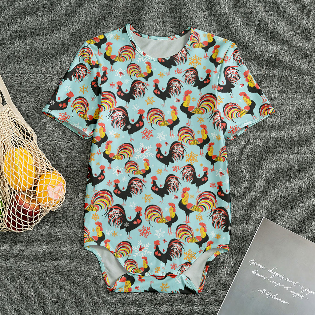 Rooster And Snowflake Pattern Print Men's Bodysuit