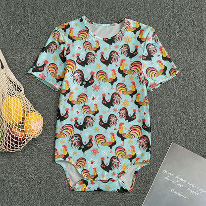 Rooster And Snowflake Pattern Print Men's Bodysuit