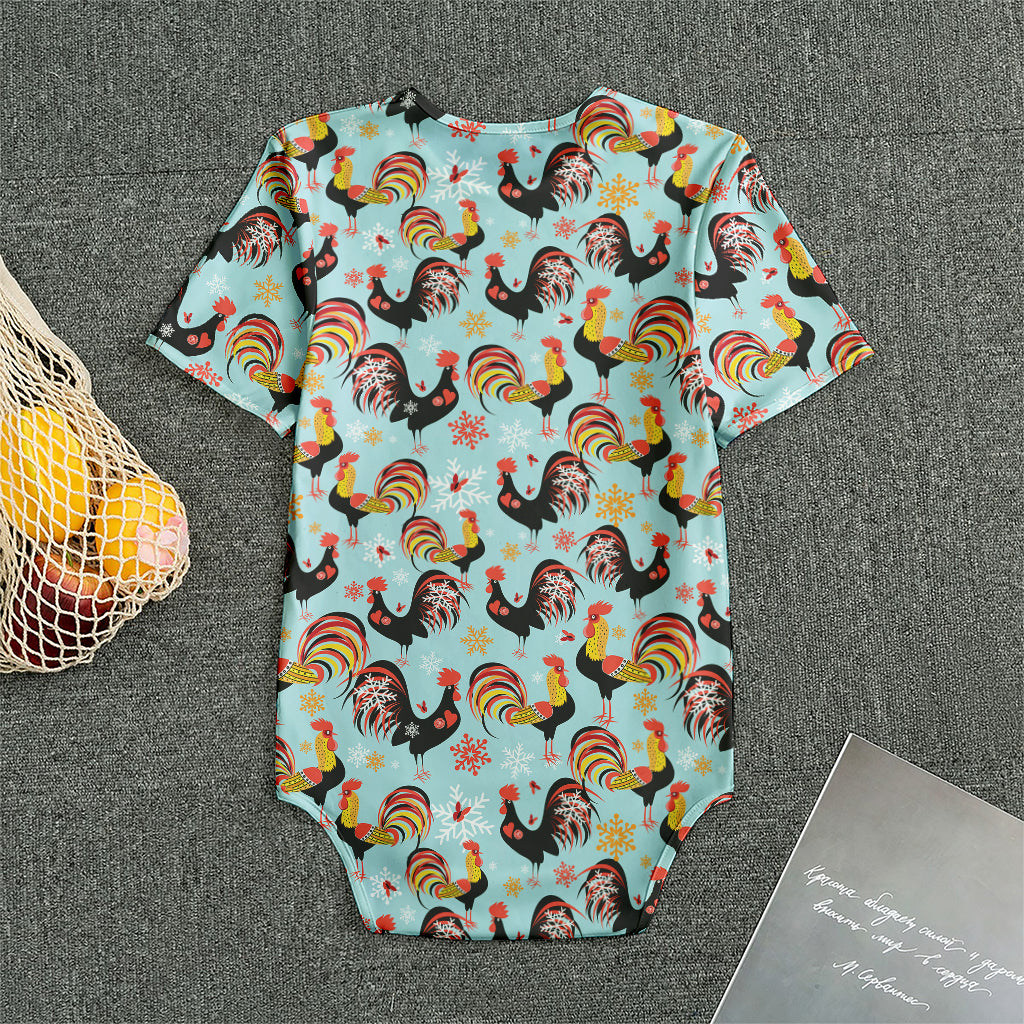 Rooster And Snowflake Pattern Print Men's Bodysuit