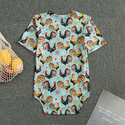 Rooster And Snowflake Pattern Print Men's Bodysuit