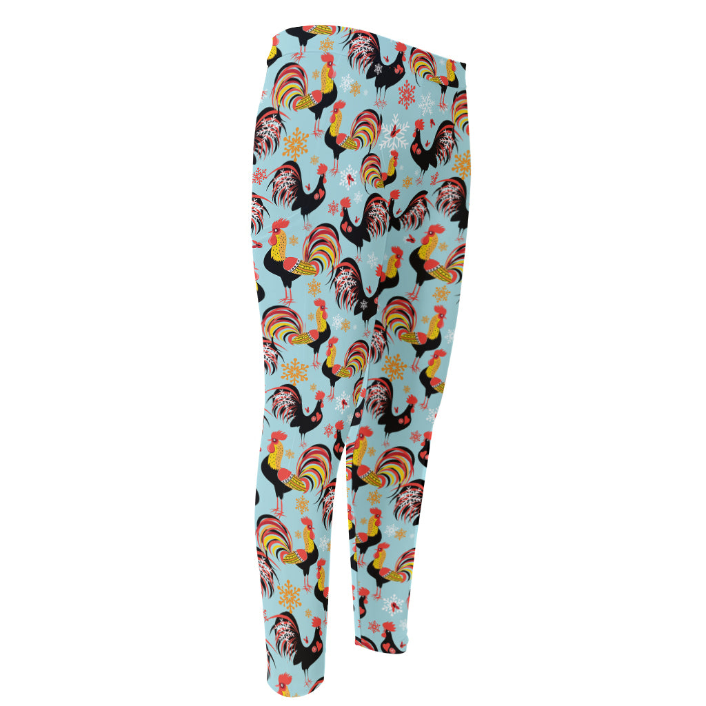 Rooster And Snowflake Pattern Print Men's Compression Pants