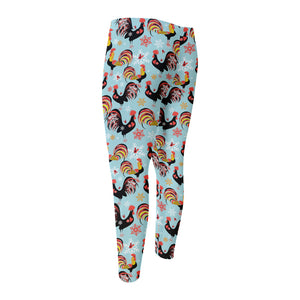 Rooster And Snowflake Pattern Print Men's Compression Pants