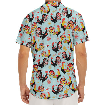 Rooster And Snowflake Pattern Print Men's Deep V-Neck Shirt