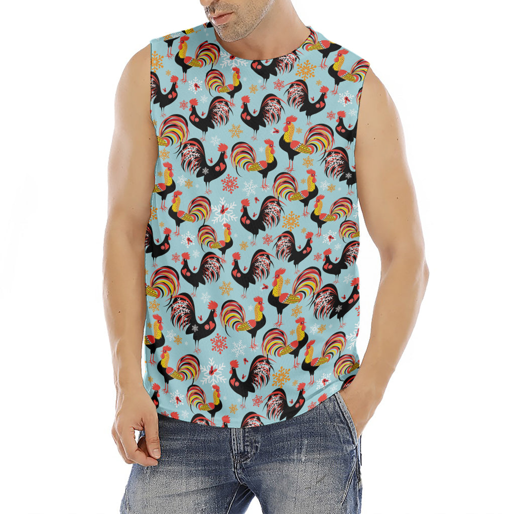 Rooster And Snowflake Pattern Print Men's Fitness Tank Top