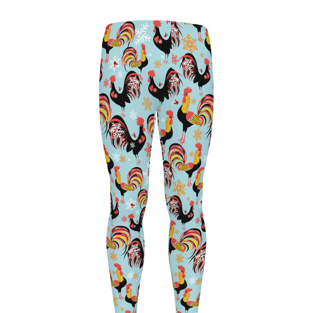 Rooster And Snowflake Pattern Print Men's leggings