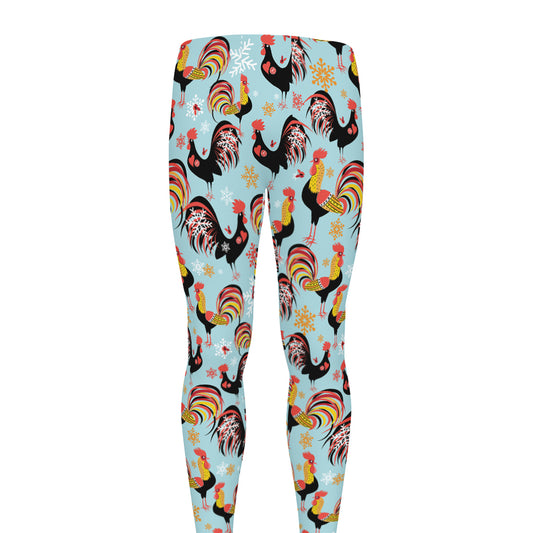 Rooster And Snowflake Pattern Print Men's leggings