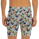 Rooster And Snowflake Pattern Print Men's Long Boxer Briefs