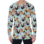 Rooster And Snowflake Pattern Print Men's Long Sleeve T-Shirt