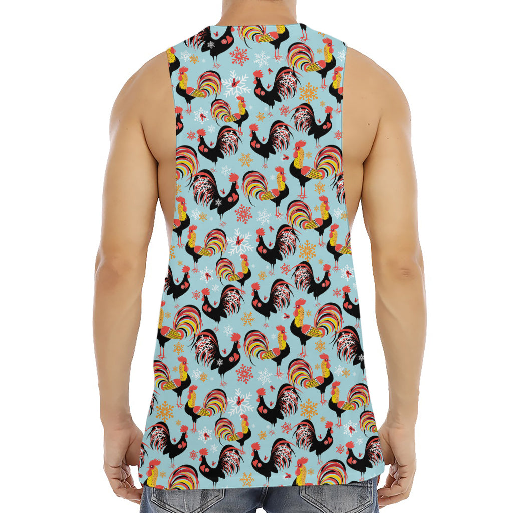 Rooster And Snowflake Pattern Print Men's Muscle Tank Top