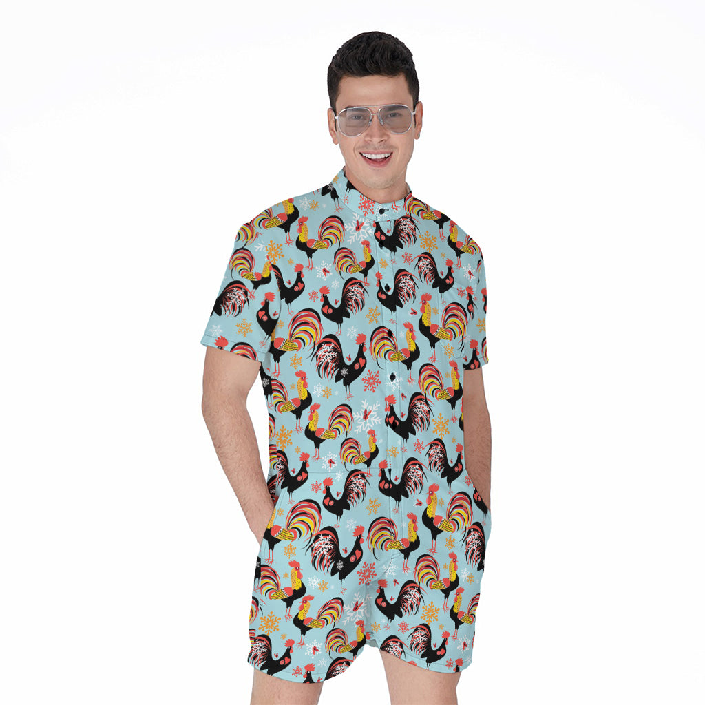 Rooster And Snowflake Pattern Print Men's Rompers