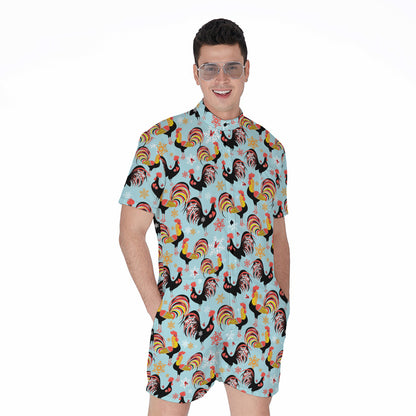 Rooster And Snowflake Pattern Print Men's Rompers
