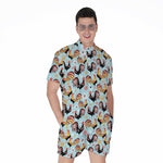 Rooster And Snowflake Pattern Print Men's Rompers