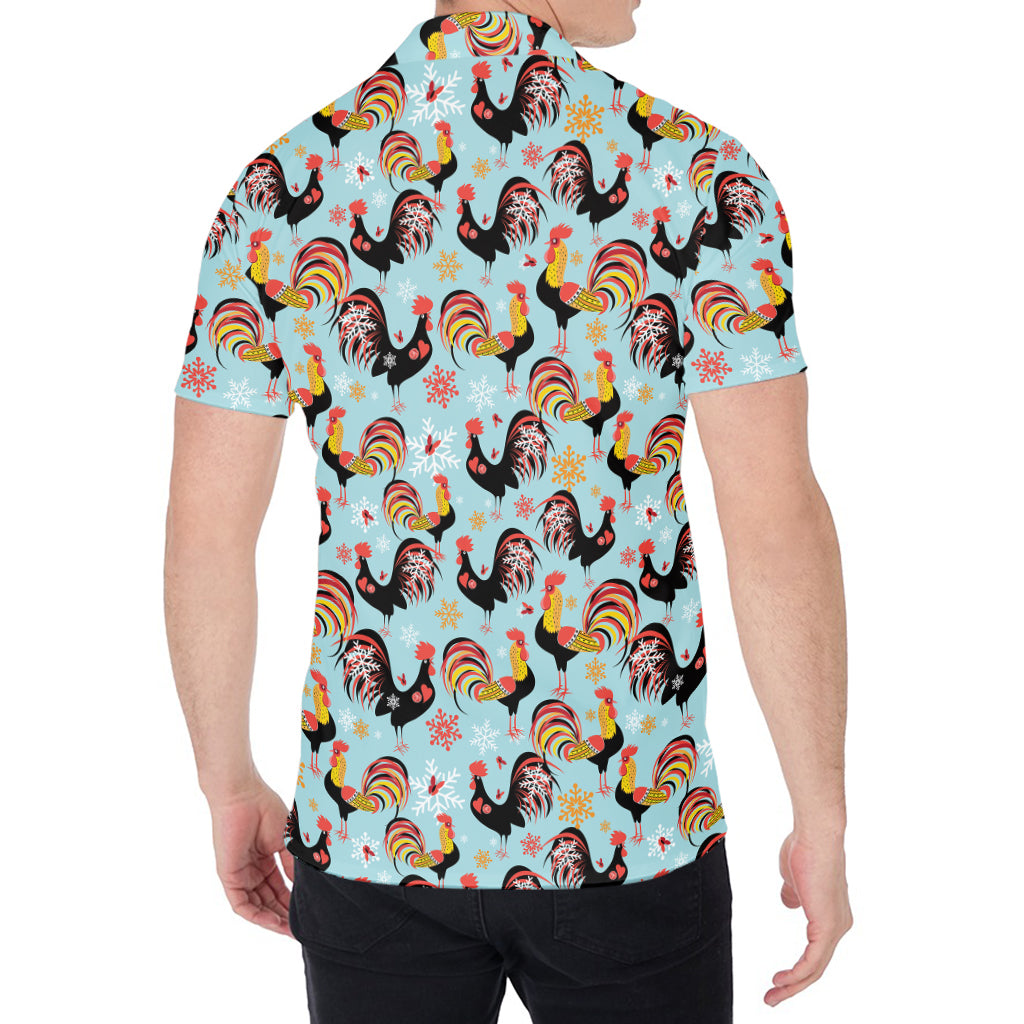 Rooster And Snowflake Pattern Print Men's Shirt