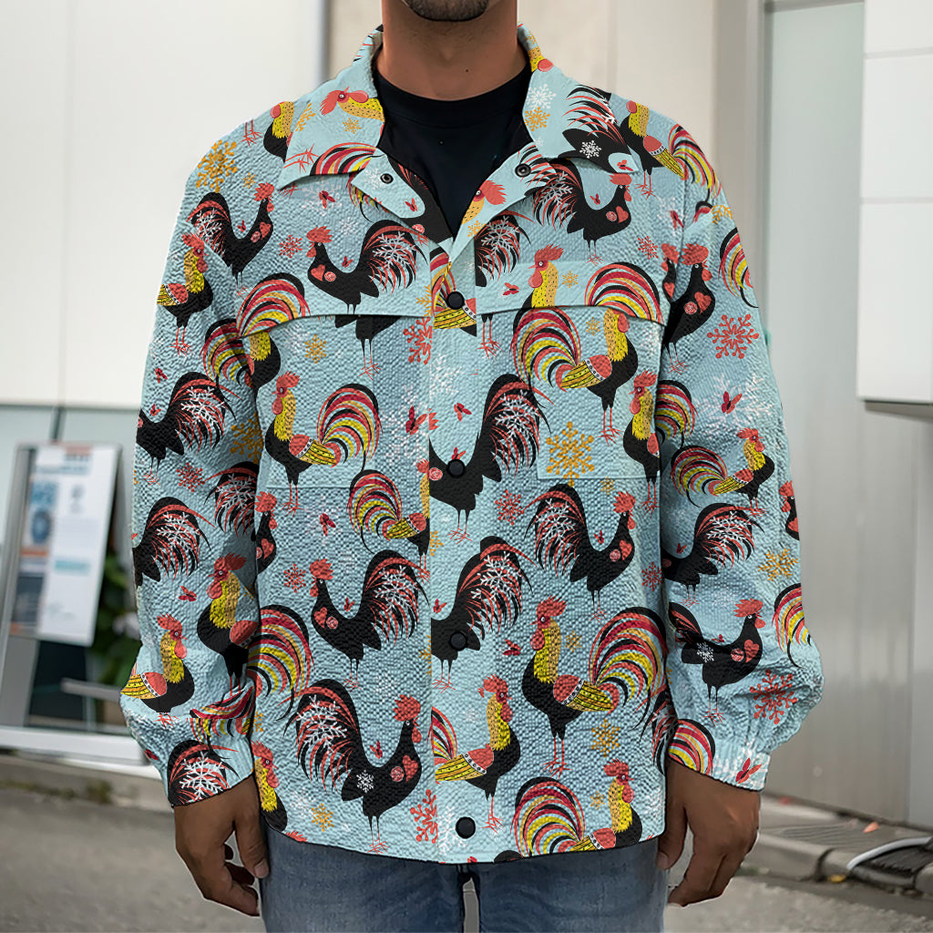 Rooster And Snowflake Pattern Print Men's Shirt Jacket