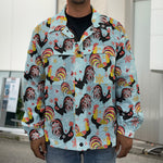 Rooster And Snowflake Pattern Print Men's Shirt Jacket