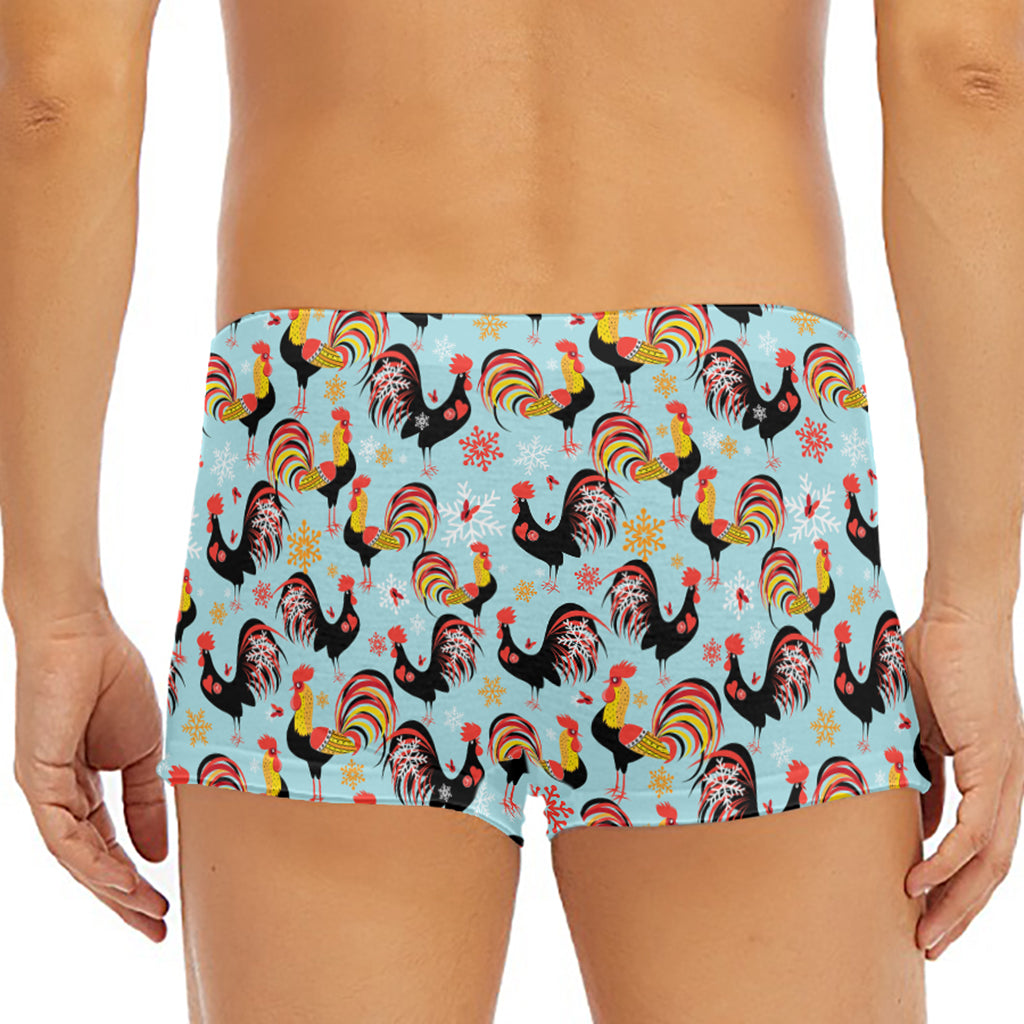 Rooster And Snowflake Pattern Print Men's Short Boxer Briefs